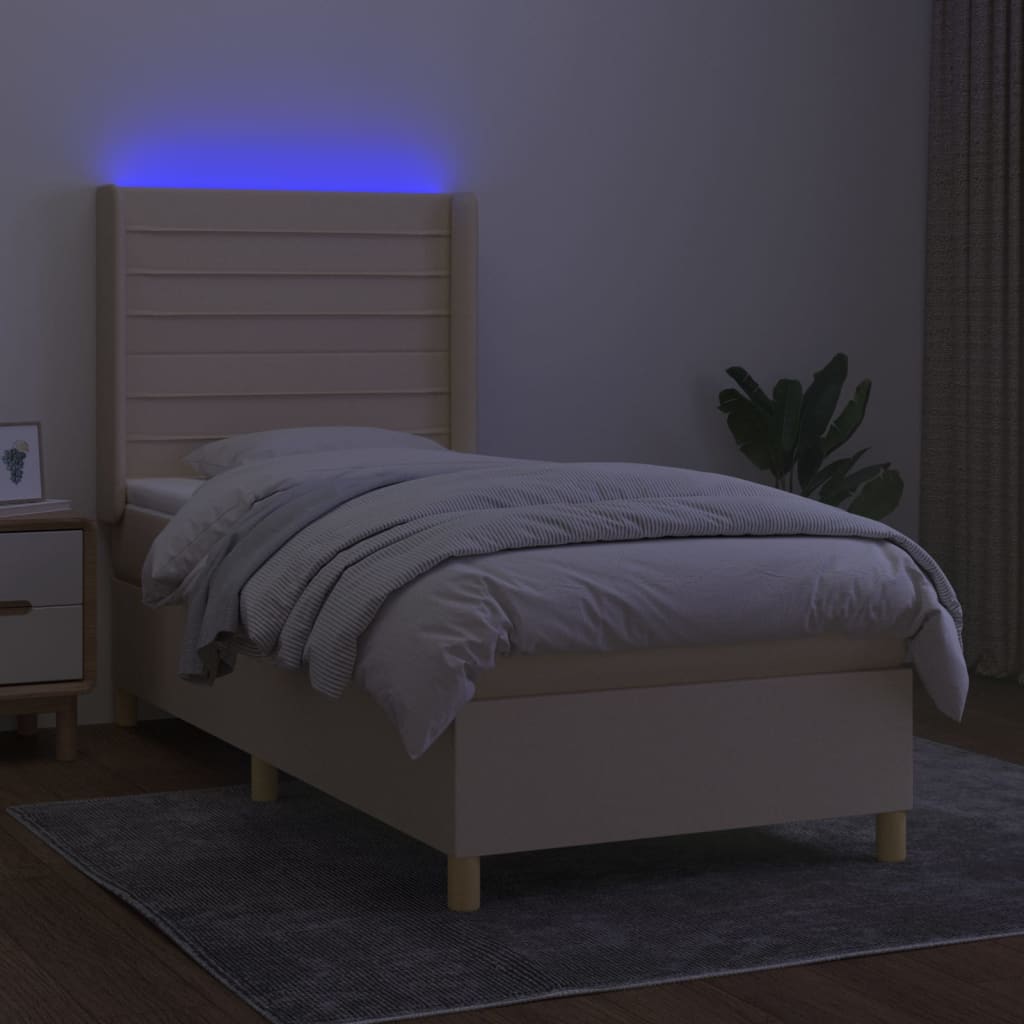 Letto a Molle con Materasso e LED Crema 90x200 cm in Tessuto - homemem39
