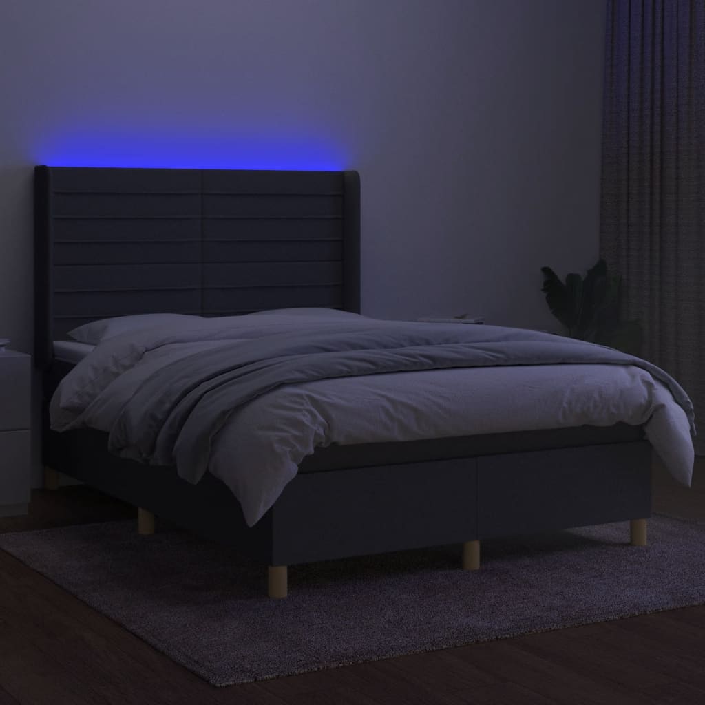 Letto a Molle Materasso e LED Grigio Scuro 140x190cm in Tessuto - homemem39