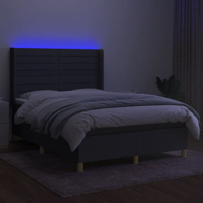 Letto a Molle Materasso e LED Grigio Scuro 140x190cm in Tessuto - homemem39