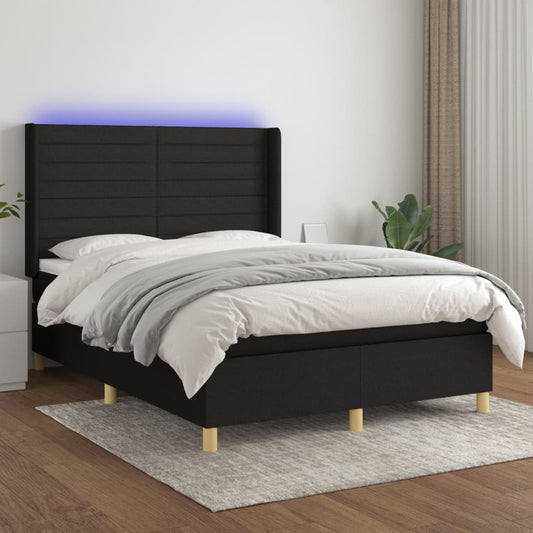 Letto a Molle con Materasso e LED Nero 140x190 cm in Tessuto | homemem39