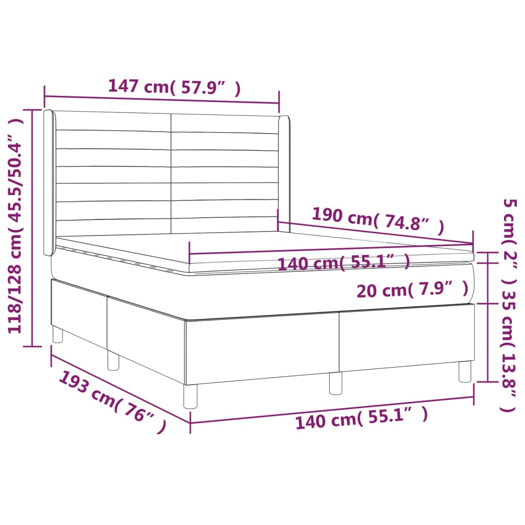 Letto a Molle Materasso e LED MarroneScuro 140x190cm in Tessuto | homemem39