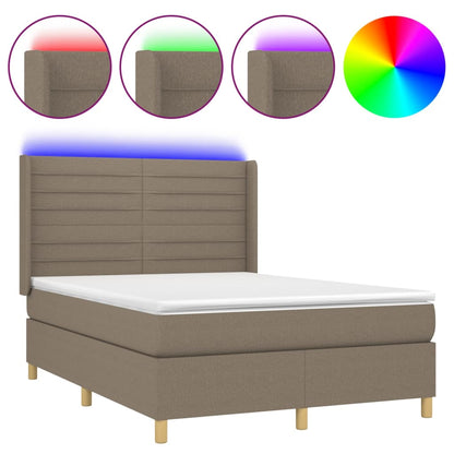 Letto a Molle con Materasso e LED Tortora 140x190 cm in Tessuto - homemem39