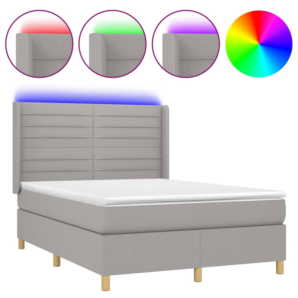 Letto a Molle Materasso e LED Grigio Chiaro 140x200 cm Tessuto - homemem39