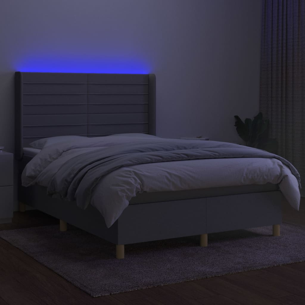 Letto a Molle Materasso e LED Grigio Chiaro 140x200 cm Tessuto - homemem39