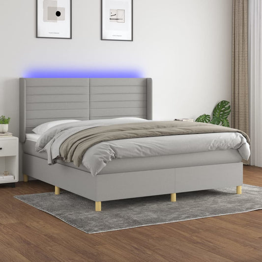Letto a Molle Materasso e LED Grigio Chiaro 160x200 cm Tessuto - homemem39
