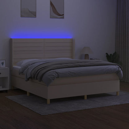 Letto a Molle con Materasso e LED Crema 160x200 cm in Tessuto - homemem39