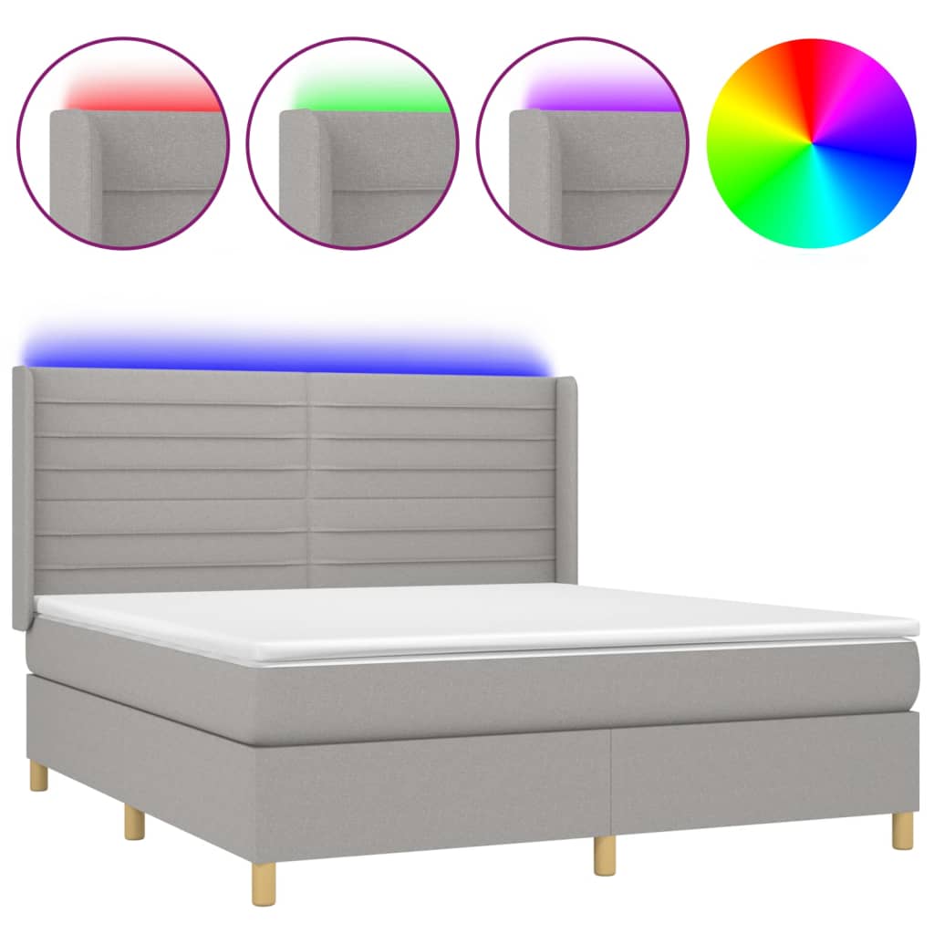 Letto a Molle Materasso e LED Grigio Chiaro 180x200 cm Tessuto - homemem39