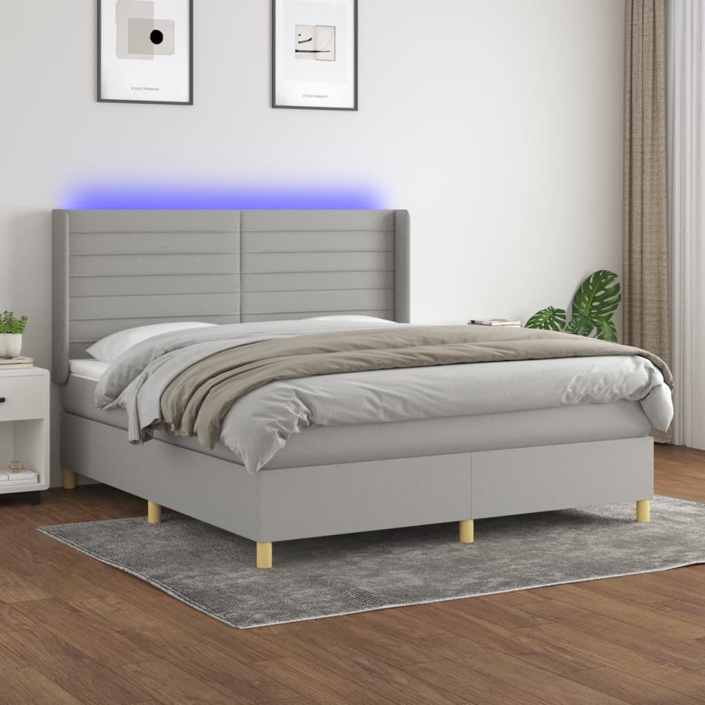 Letto a Molle Materasso e LED Grigio Chiaro 180x200 cm Tessuto - homemem39
