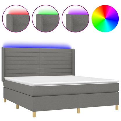 Letto a Molle Materasso e LED Grigio Scuro 180x200cm in Tessuto - homemem39