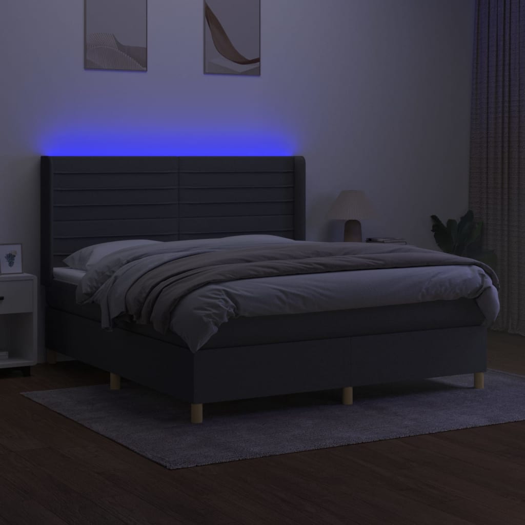 Letto a Molle Materasso e LED Grigio Scuro 180x200cm in Tessuto - homemem39