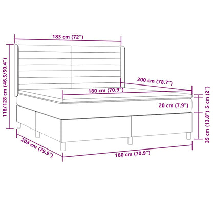 Letto a Molle Materasso e LED MarroneScuro 180x200cm in Tessuto