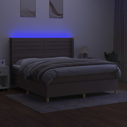 Letto a Molle con Materasso e LED Tortora 180x200 cm in Tessuto | homemem39