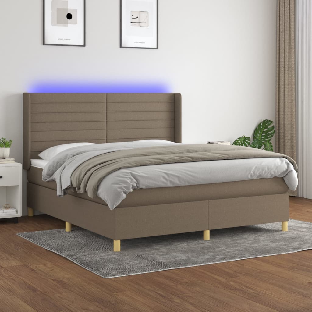 Letto a Molle con Materasso e LED Tortora 180x200 cm in Tessuto | homemem39