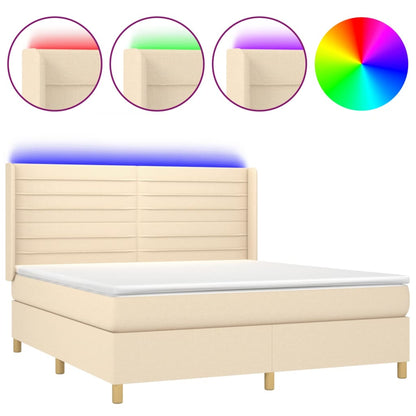 Letto a Molle con Materasso e LED Crema 180x200 cm in Tessuto - homemem39