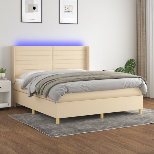 Letto a Molle con Materasso e LED Crema 180x200 cm in Tessuto - homemem39
