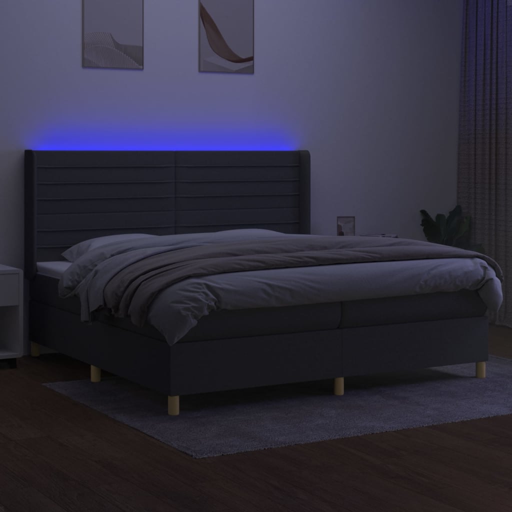 Letto a Molle Materasso e LED Grigio Scuro 200x200cm in Tessuto - homemem39