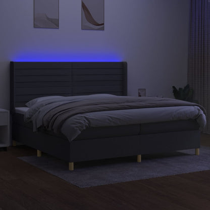 Letto a Molle Materasso e LED Grigio Scuro 200x200cm in Tessuto - homemem39