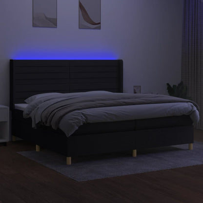 Letto a Molle Materasso e LED Nero 200x200cm in Tessuto - homemem39