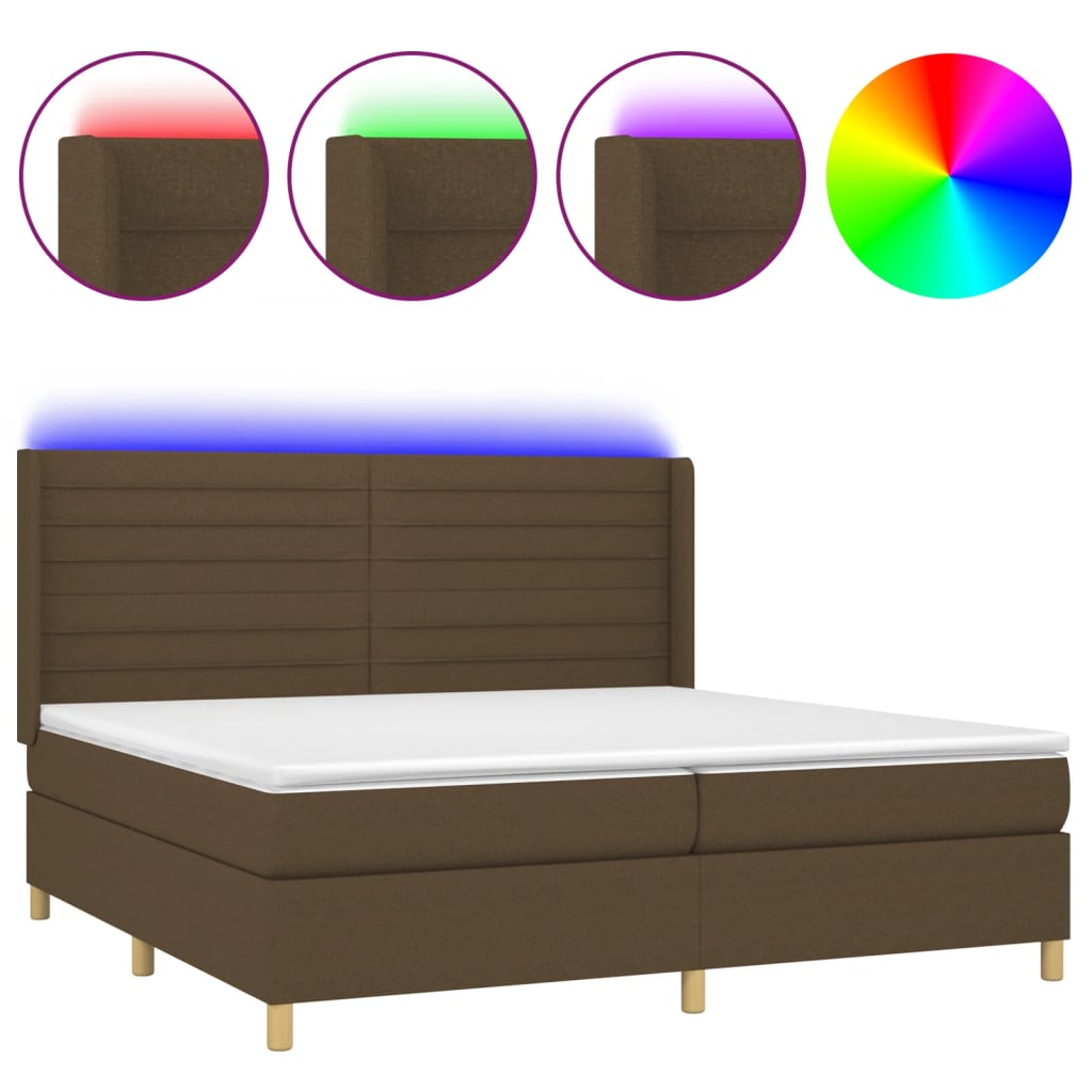 Letto a Molle Materasso e LED MarroneScuro 200x200cm in Tessuto | homemem39