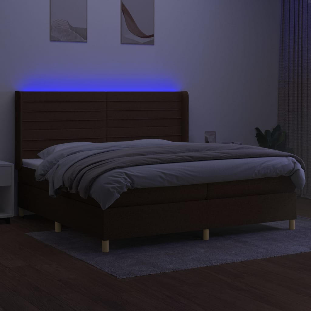 Letto a Molle Materasso e LED MarroneScuro 200x200cm in Tessuto | homemem39