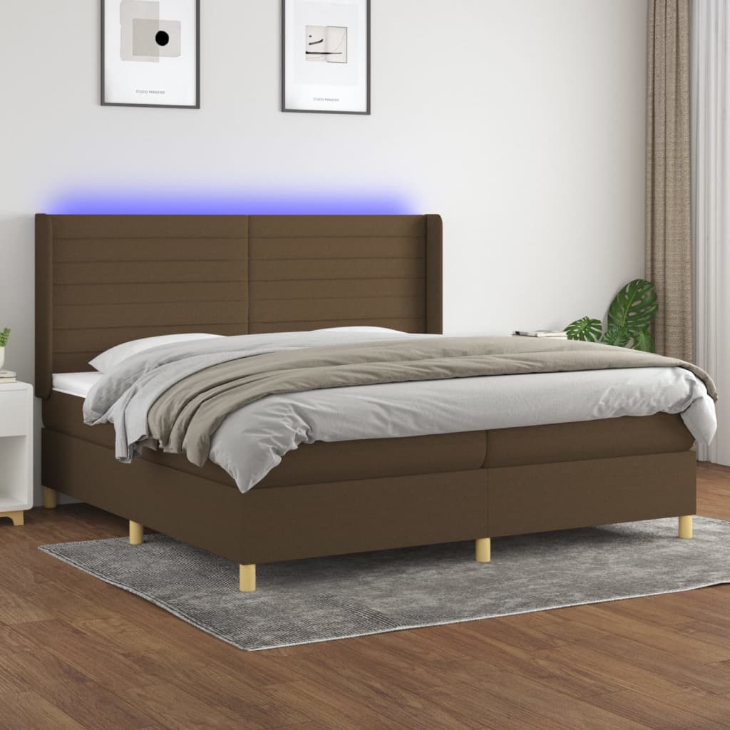 Letto a Molle Materasso e LED MarroneScuro 200x200cm in Tessuto | homemem39