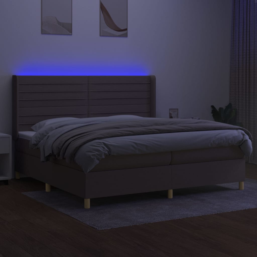 Letto a Molle Materasso e LED tortora 200x200cm in Tessuto - homemem39