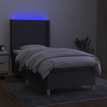 Letto a Molle Materasso e LED Grigio Scuro 80x200 cm in Tessuto - homemem39