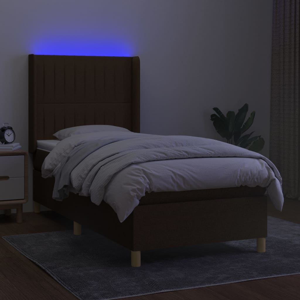 Letto a Molle Materasso e LED Marrone Scuro 80x200cm in Tessuto | homemem39