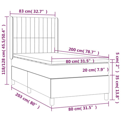 Letto a Molle Materasso e LED Marrone Scuro 80x200cm in Tessuto | homemem39