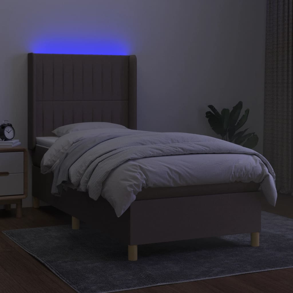 Letto a Molle con Materasso e LED Tortora 80x200 cm in Tessuto - homemem39
