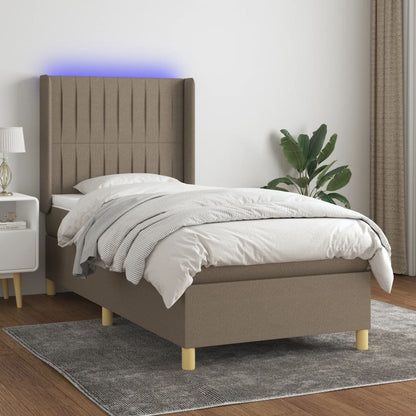 Letto a Molle con Materasso e LED Tortora 80x200 cm in Tessuto - homemem39