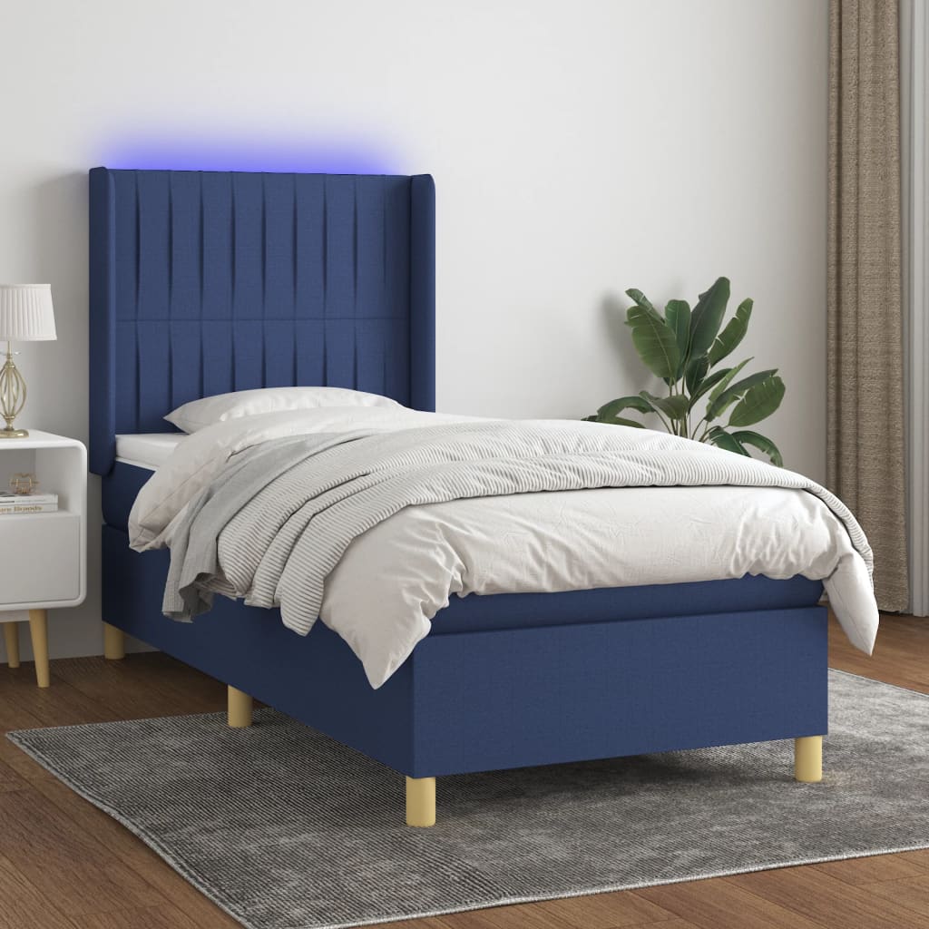 Letto a Molle con Materasso e LED Blu 90x190 cm in Tessuto | homemem39
