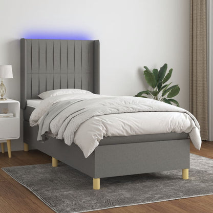 Letto a Molle Materasso e LED Grigio Scuro 90x200 cm in Tessuto - homemem39