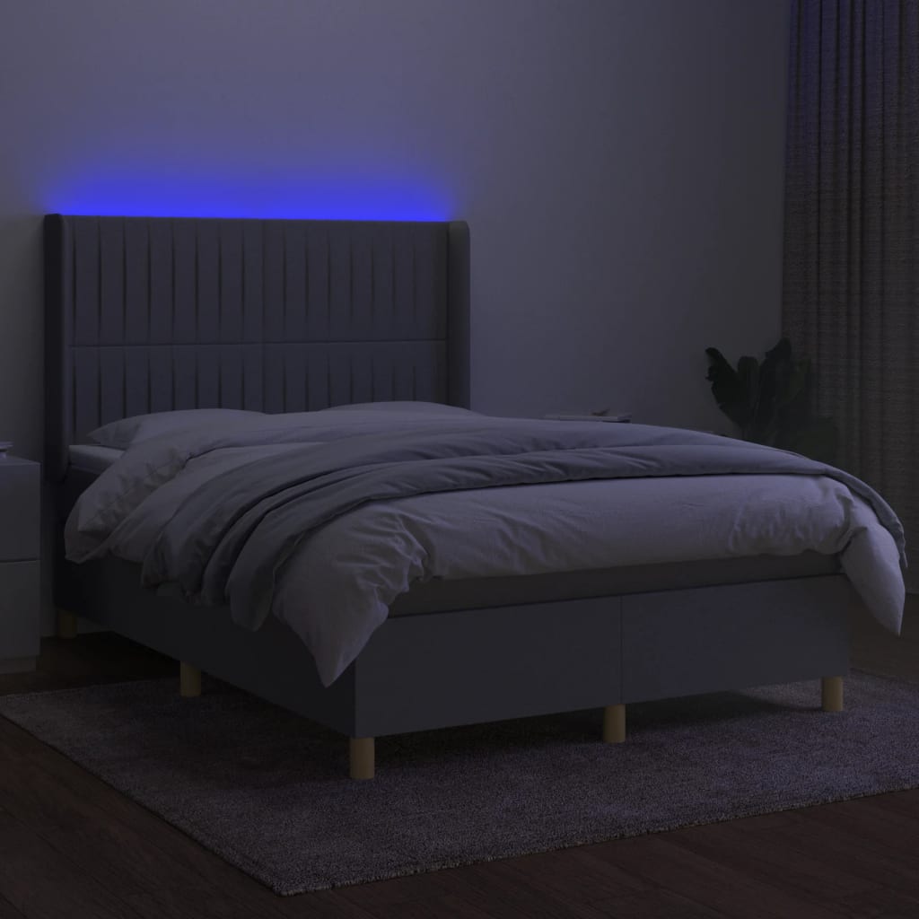 Letto a Molle Materasso e LED Grigio Chiaro 140x190 cm Tessuto | homemem39