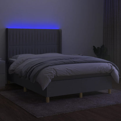 Letto a Molle Materasso e LED Grigio Chiaro 140x190 cm Tessuto | homemem39