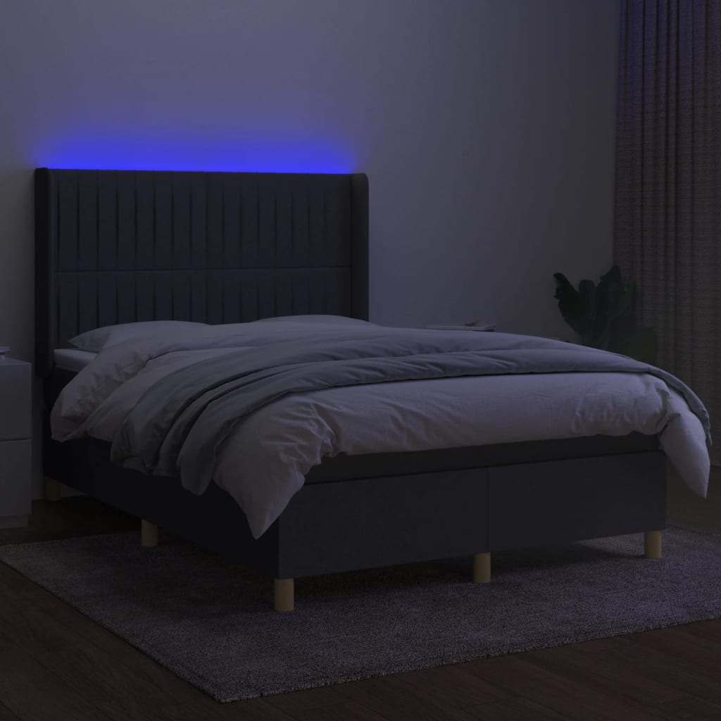 Letto a Molle Materasso e LED Grigio Scuro 140x190cm in Tessuto - homemem39