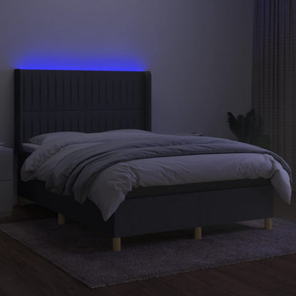Letto a Molle Materasso e LED Grigio Scuro 140x190cm in Tessuto - homemem39