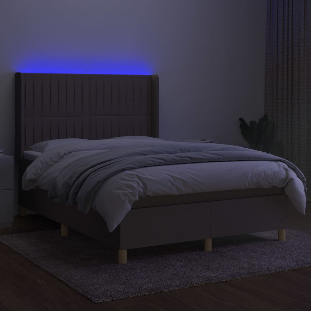 Letto a Molle con Materasso e LED Tortora 140x190 cm in Tessuto - homemem39