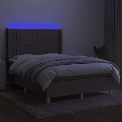 Letto a Molle con Materasso e LED Tortora 140x190 cm in Tessuto - homemem39