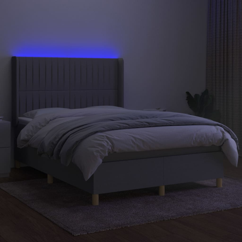 Letto a Molle Materasso e LED Grigio Chiaro 140x200 cm Tessuto - homemem39