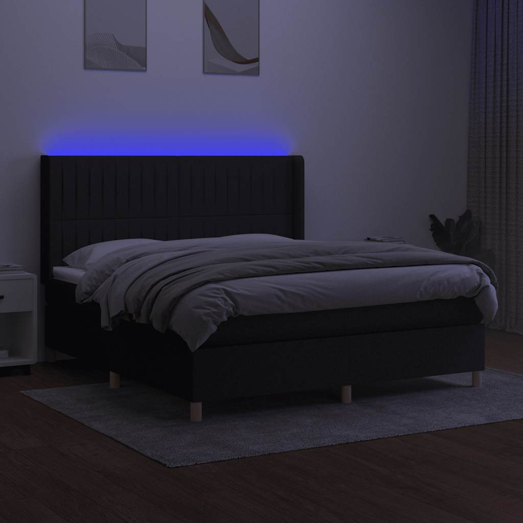 Letto a Molle con Materasso e LED Nero 160x200 cm in Tessuto | homemem39