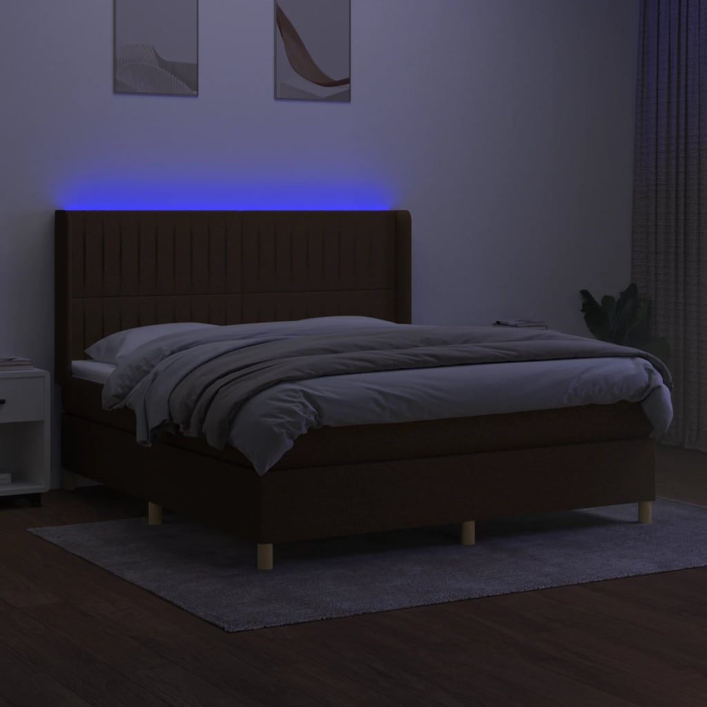 Letto a Molle Materasso e LED Marrone Scuro 160x200 cm Tessuto | homemem39