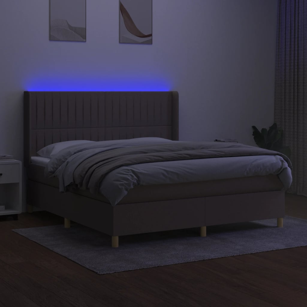 Letto a Molle con Materasso e LED Tortora 160x200 cm in Tessuto - homemem39