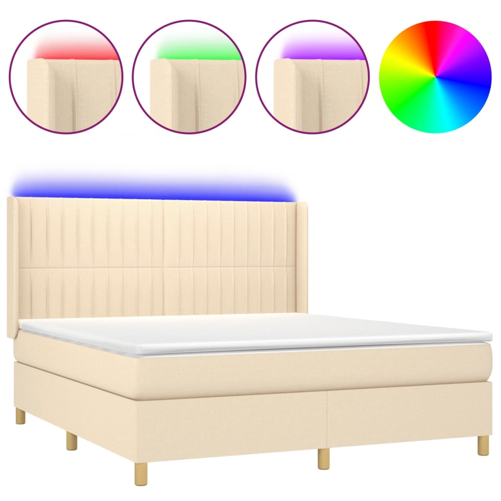 Letto a Molle con Materasso e LED Crema 160x200 cm in Tessuto - homemem39