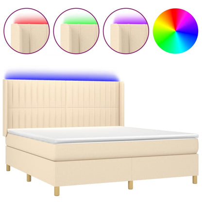 Letto a Molle con Materasso e LED Crema 160x200 cm in Tessuto - homemem39