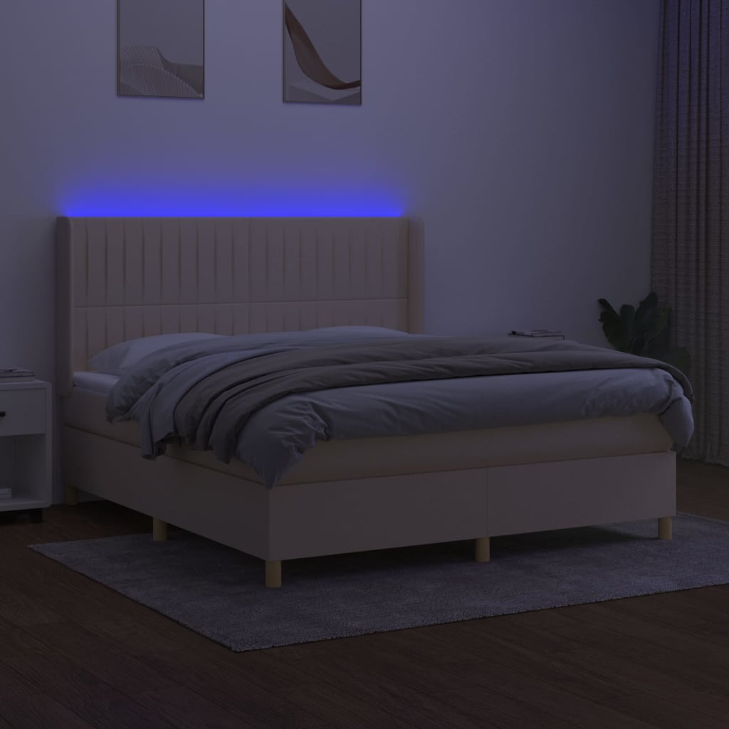 Letto a Molle con Materasso e LED Crema 160x200 cm in Tessuto - homemem39