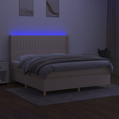 Letto a Molle con Materasso e LED Crema 160x200 cm in Tessuto - homemem39