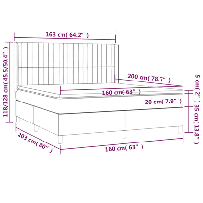 Letto a Molle con Materasso e LED Blu 160x200 cm in Tessuto