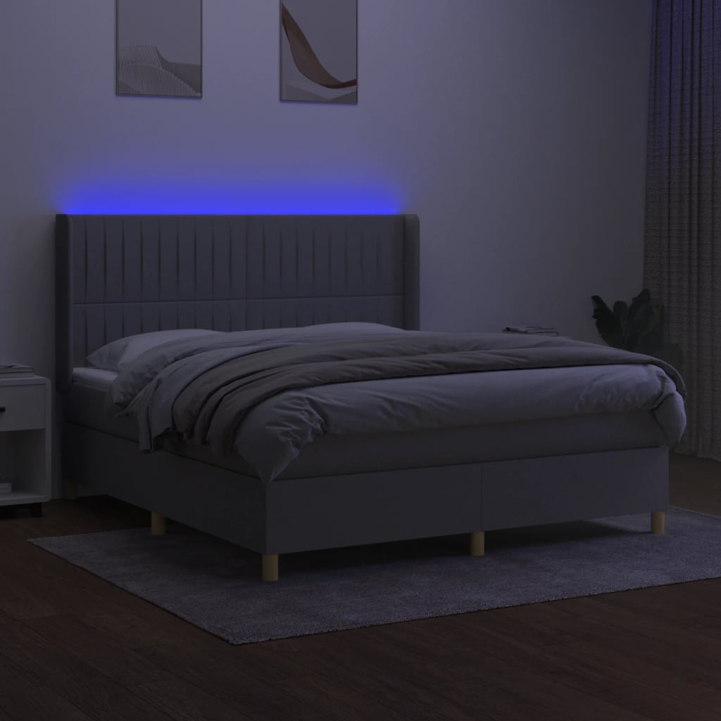 Letto a Molle Materasso e LED Grigio Chiaro 180x200 cm Tessuto - homemem39