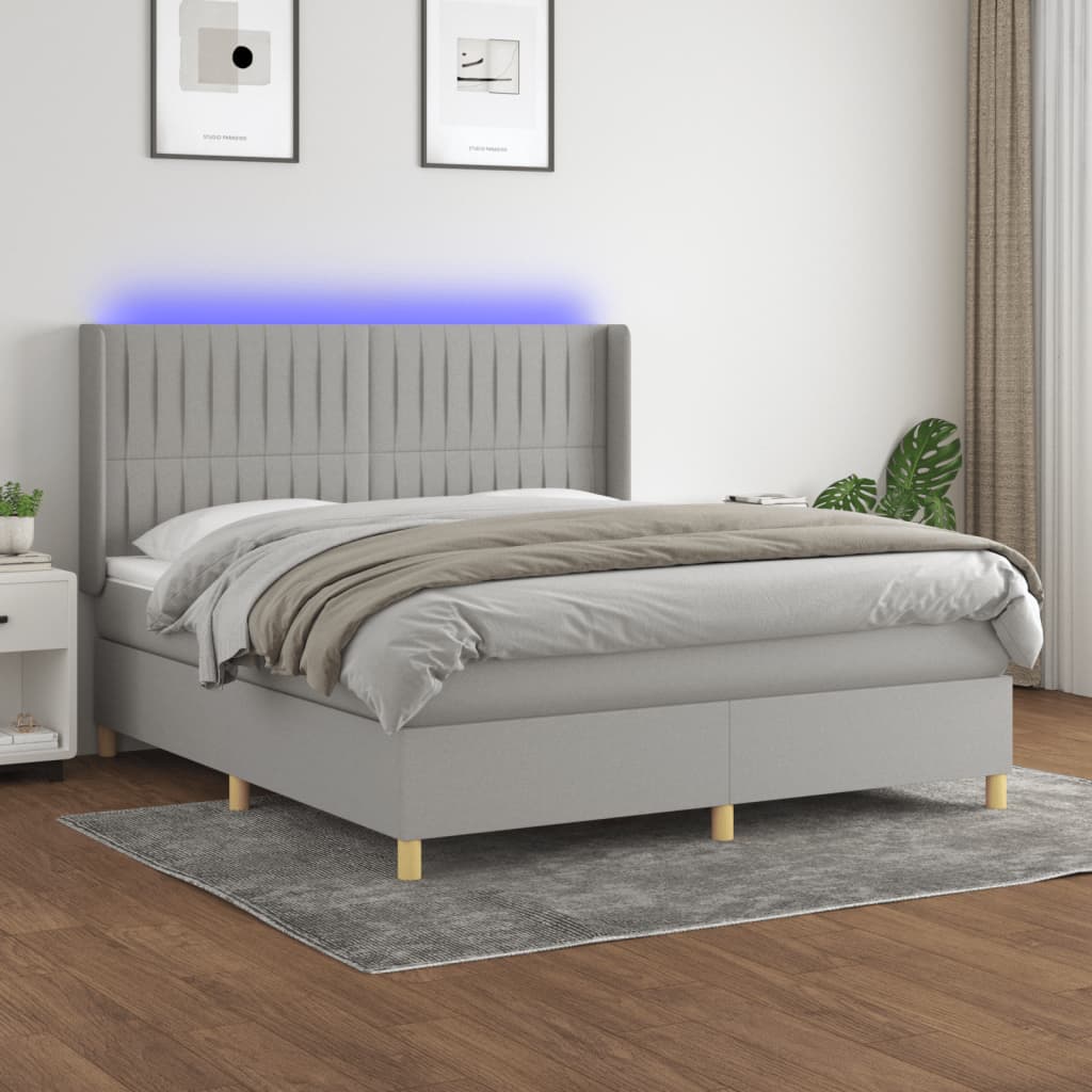Letto a Molle Materasso e LED Grigio Chiaro 180x200 cm Tessuto - homemem39